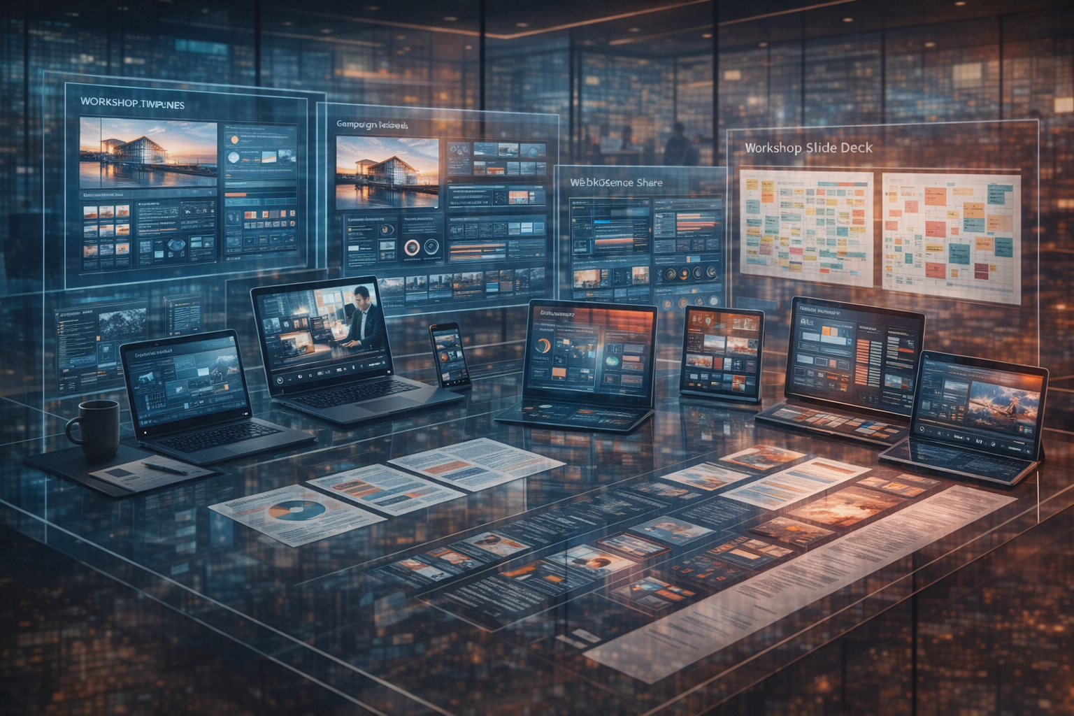 Genup Agents の多様な成果物が並ぶアーカイブルームのビジュアル