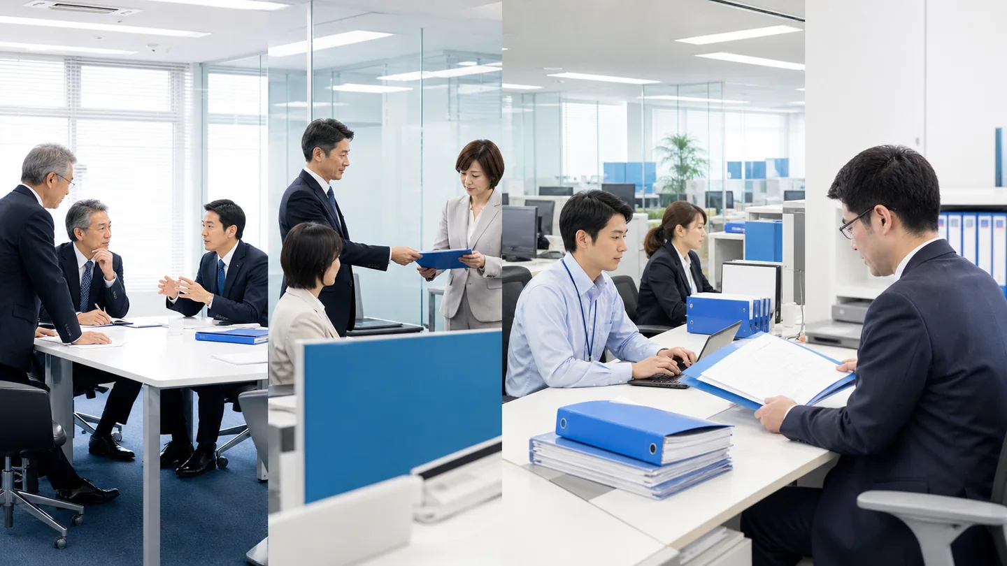 経営方針、役割分担、現場運用、監査を四つの業務場面でつないだ匿名事例の実務イメージ