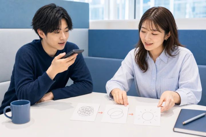 AIに必要な質問をしてもらう二人の場面