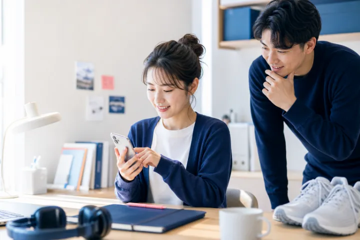 自分の好みをAIに覚えてもらう二人の場面