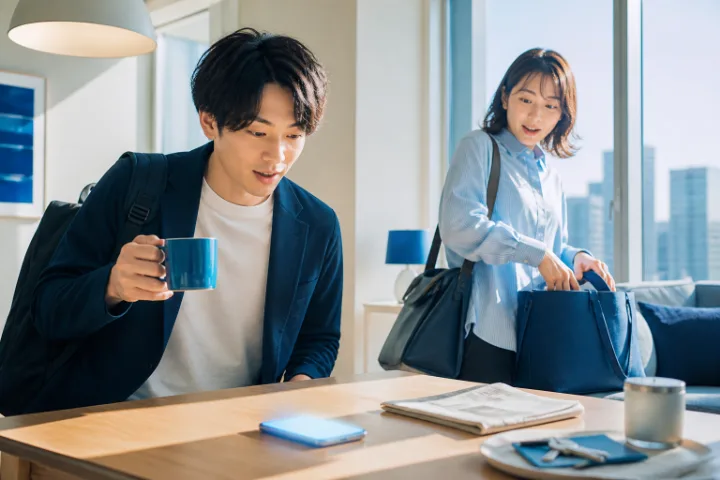AIに毎朝の作業を頼む二人の場面